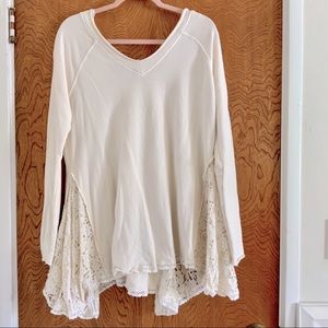 Free People No Frills Lace Inset Asymmetrical Top